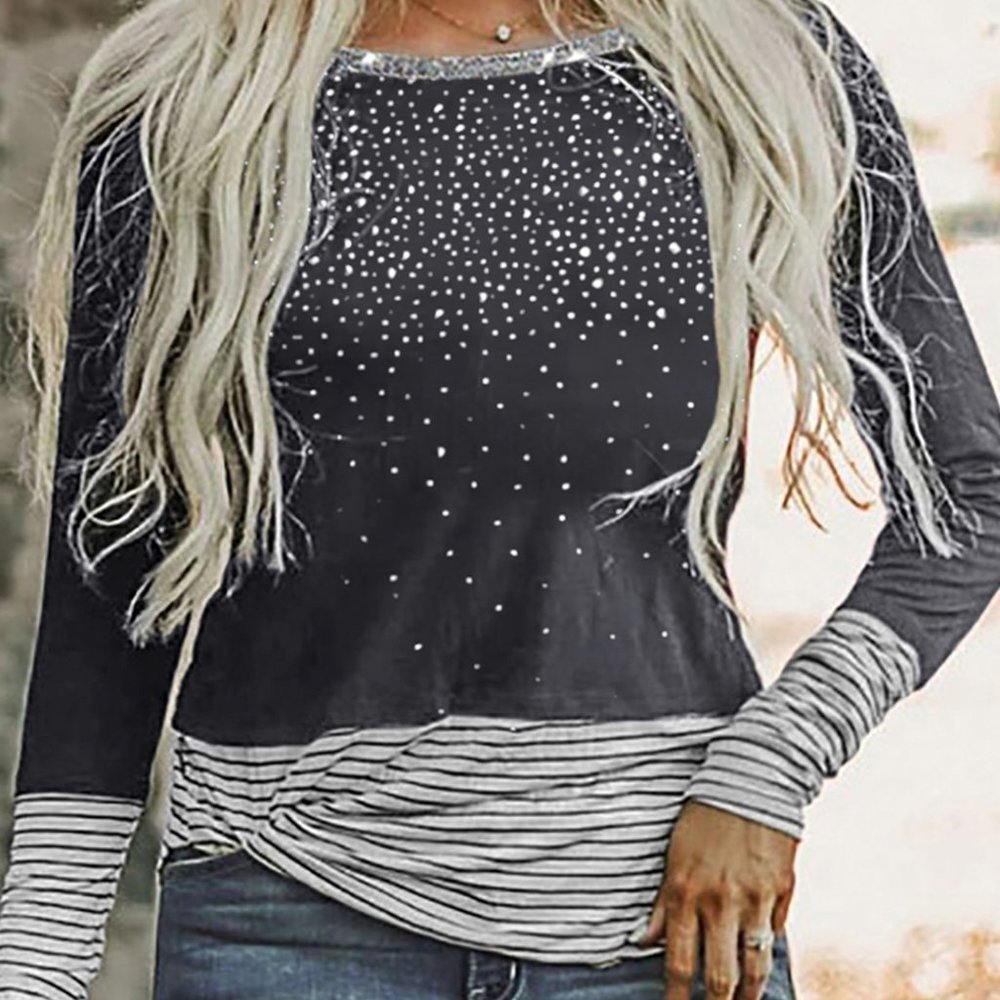 GRAY Rhinestone BLING! embellished Long Sleeve Top - Picture 2 of 14